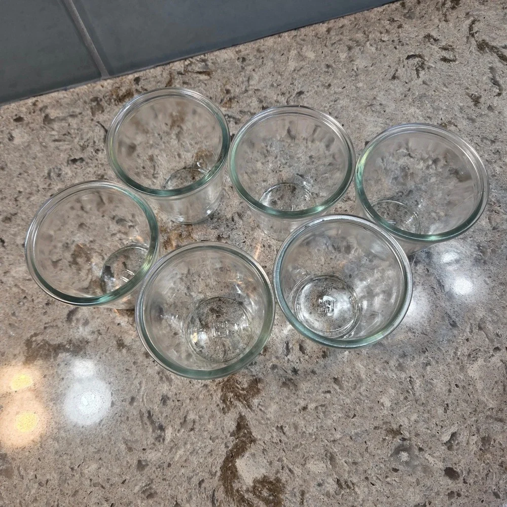 Set of 6 Clear Glass Yogurt Pudding Jars Farmhouse Kitchen Storage 3 Inch